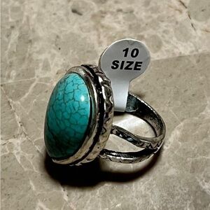 Sterling Silver 925 Turquoise Style Statement Ring Size 10 Southwestern